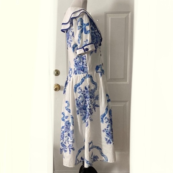 Vintage Sunshine Starshine 80s Toile Porcelain chinoiserie  dress button front - Picture 4 of 11